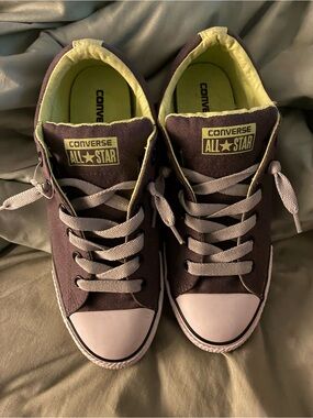 Converse Low Top Sneakers in Dark Brown with Lime Interior